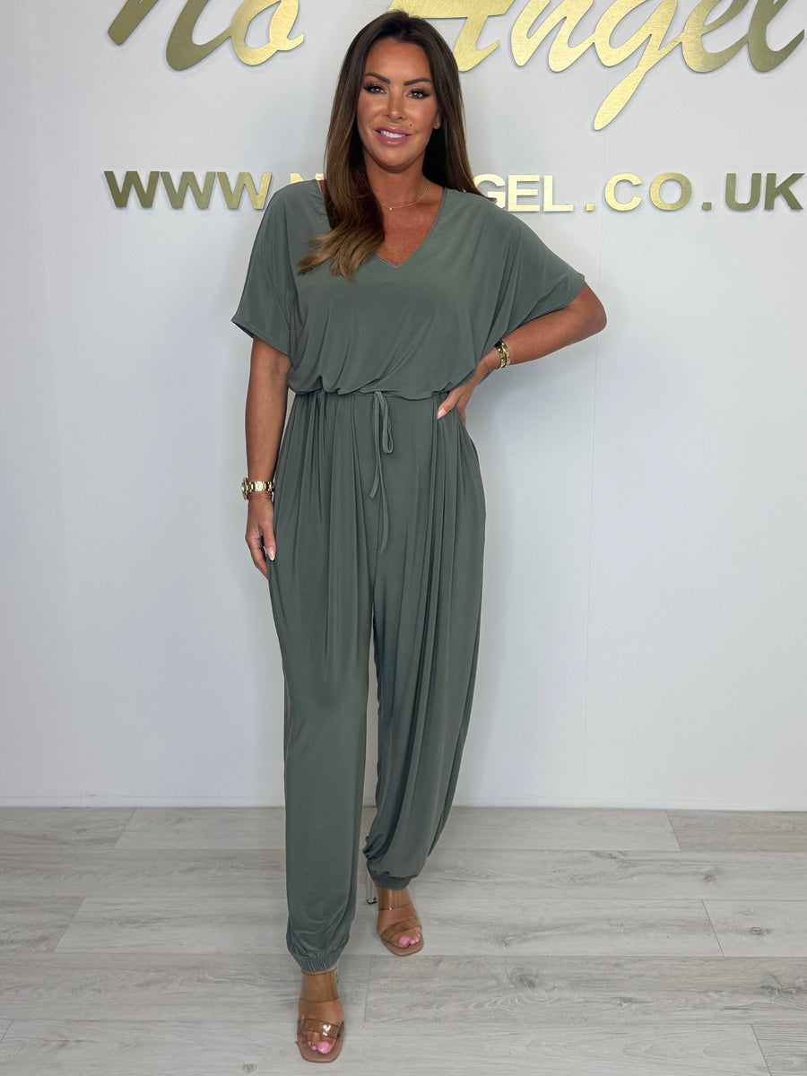 Celine Katoenen jumpsuit met V-hals en Strikdetail