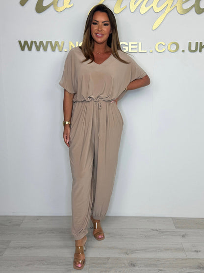 Celine Katoenen jumpsuit met V-hals en Strikdetail