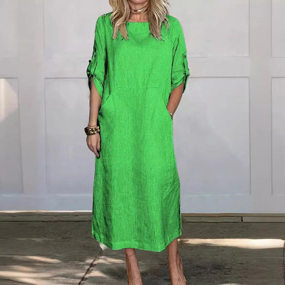 Laura Comfortabele Effen Linnen Jurk
