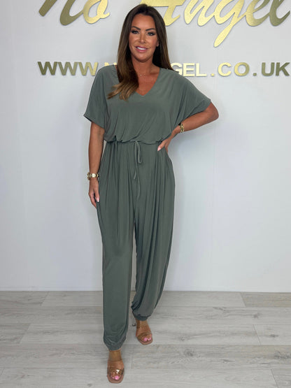 Celine Katoenen jumpsuit met V-hals en Strikdetail